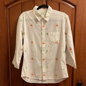 Global Work Japan 3/4 Sleeve Hawaiian Print Button Down Size Med